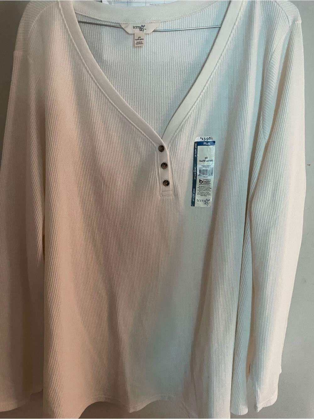 Terra & Sky Ivory Ribbed Long-Sleeve Henley